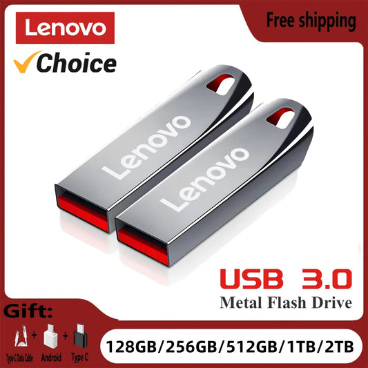 Lenovo-Clé USB 3.0 en métal haute vitesse, clé USB portable, mémoire étanche, disque flash, 1 To, 512 Go, 256 Go, 2 To