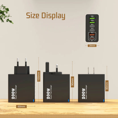 Xiaomi 200W charge Super rapide 6 ports USB C chargeur PD3.0 USB C Type C chargeur de téléphone portable pour iPhone 16 Samsung Xiaomi ipad