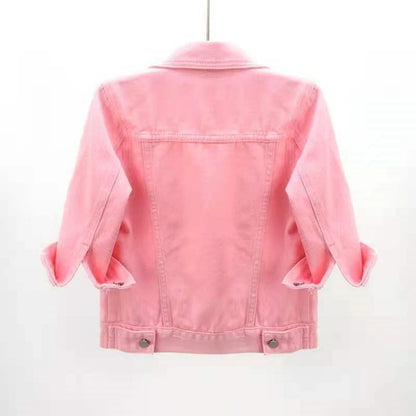 Veste en Jean pour femmes, hauts de couleur rose, couleur unie, courte, multicolore