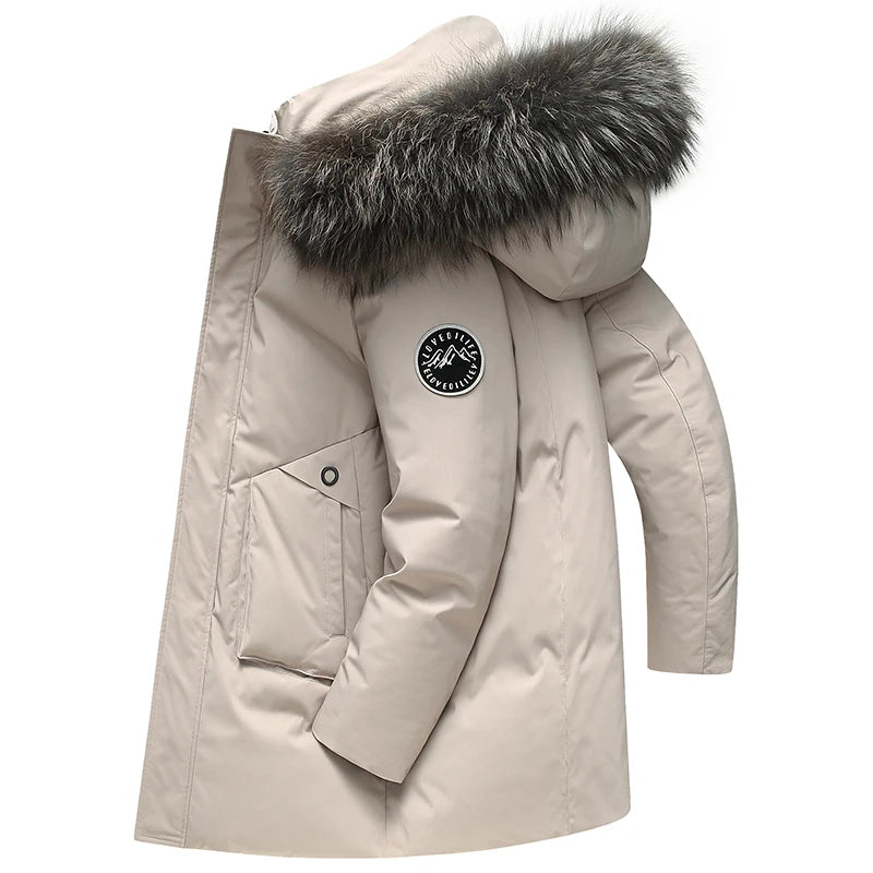 Mode hommes doudoune hiver col de fourrure artificielle coupe-vent chaud manteau à capuche décontracté affaires polyvalent bureau vêtements 3XL