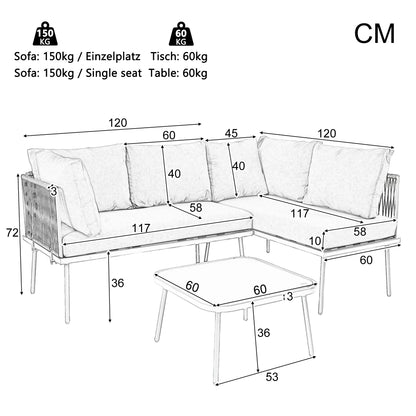 Canapé d'angle extérieur résistant aux intempéries, mobilier de patio extérieur, dormez 8, avec 2 tables et 4 sièges d'amour, coussins inclus