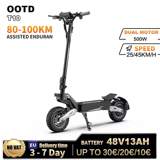 OOTD T10 – Trottinette Électrique 900W 48V 13Ah | 11” Pneus, LED, 45 km/h, 60 km d’autonomie, Pliable