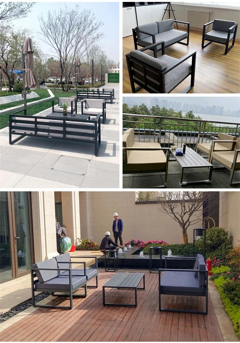Canapé de cour en plein air européen, fauteuil en alliage d'aluminium, meubles de jardin de luxe, protection solaire, canapé étanche