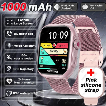 Montre Intelligente BOXUXING 2025 – Écran 1,85", Santé et Sport, Assistant Vocal
