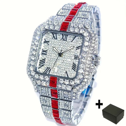 Montres de luxe en diamant rouge pour hommes, marque ummy GUET, Hip Hop, glacé, bling, bijoux, montre-bracelet, mode, étanche, horloges à quartz carrées