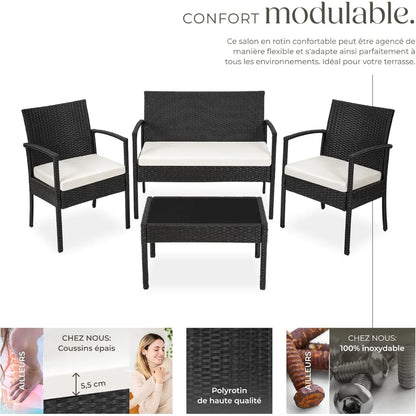 Ensemble de meubles de jardin d'extérieur, canapé 2 places, 2 chaises longues et 1 Table de jardin, meubles de jardin pour balcon et terrasse