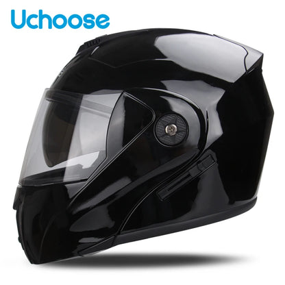 Uchoose Casque à Section transversale Double lentille Certification DOT Casque de moto de sécurité Casque à rabat modulaire Casque unisexe avec visière