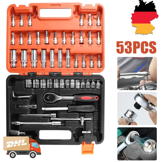 53 pièces/ensemble Kit d'outils de réparation de voiture jeu de douilles d'entraînement outils de réparation de voiture clé dynamométrique à cliquet Combo outil de réparation automobile jeu de douilles d'embout