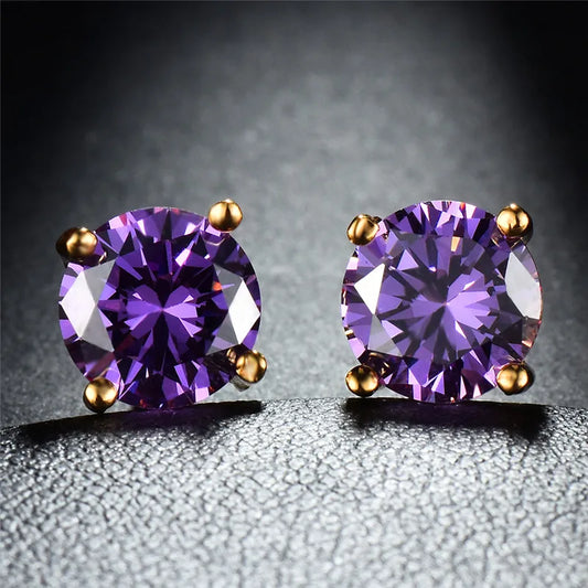 Boucles d'oreilles rondes en cristal pour femme, bijoux de mariage classiques, documents en or vintage, 4 broches, noir et violet