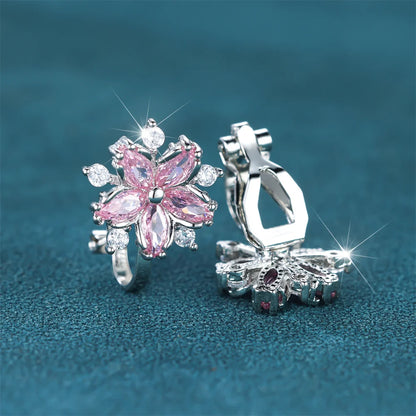 Boucles d'oreilles de luxe en pierre de Zircon rose pour femmes, petites boucles d'oreilles à Clip, couleur argent, bijoux de mariage pour femmes