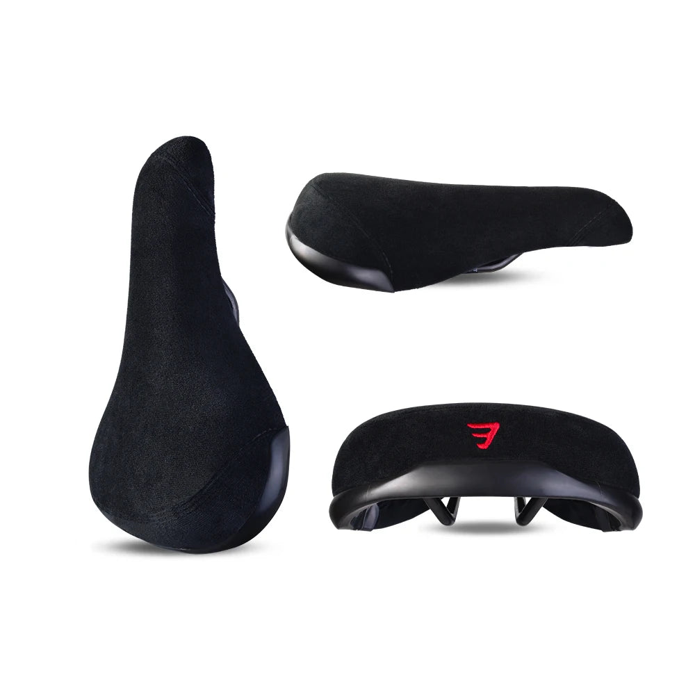 Funsea – Selle de vélo pour enfants en flanelle noire, logo brodé multicolore, confortable et résistante
