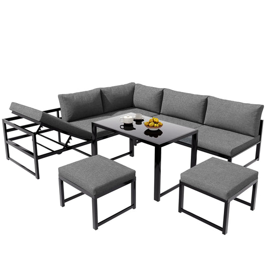 Ensemble canapé et chaise longue d'extérieur, ensemble de sièges en aluminium pour balcon de jardin avec fonction chaise longue