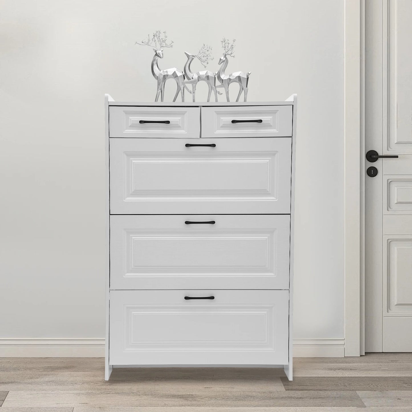 Armoire à chaussures Armoire à chaussures blanche étroite pour 18 paires de chaussures réglables avec 2 tiroirs pour couloir d'entrée blanc