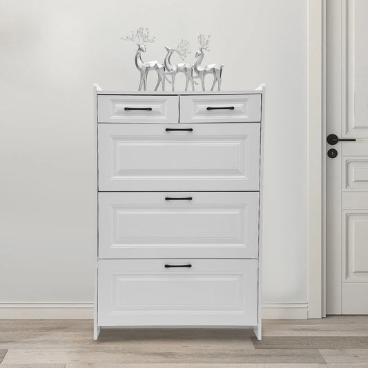 Armoire à chaussures Armoire à chaussures blanche étroite pour 18 paires de chaussures réglables avec 2 tiroirs pour couloir d'entrée blanc