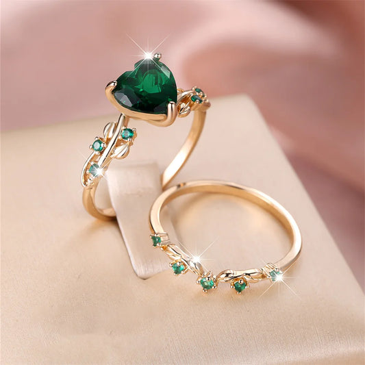 Ensemble de bagues en forme de cœur pour femmes, bleu Royal, vert, noir, rouge, couleur or Rose, Zircon blanc, bandes de mariage, bijoux pour la fête des mères