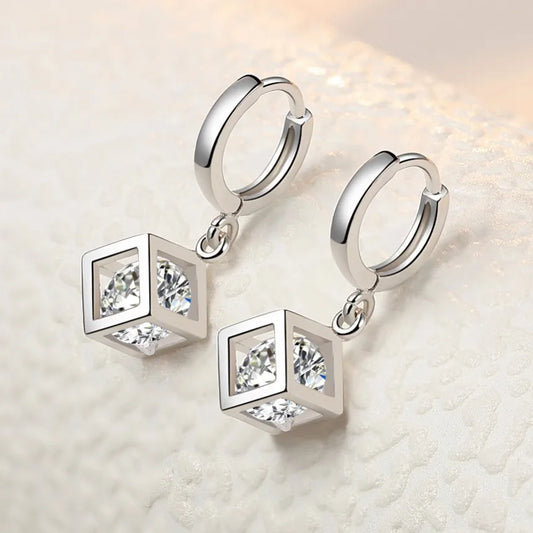 Boucles d'oreilles créoles en argent regardé 925 pour femmes, cube magique simple, accessoires de bijoux de mariage, tempérament