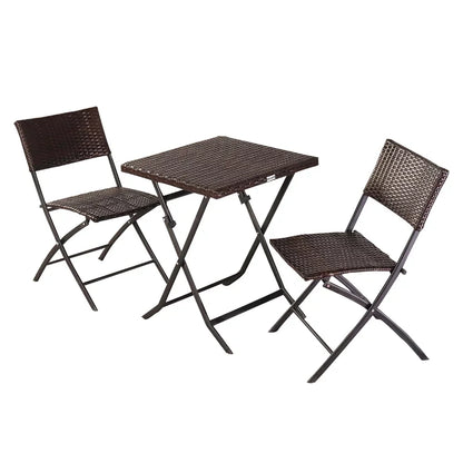 Ensemble de table pliante et 2 chaises d'extérieur, meubles pliants, chaise en rotin, table de pique-nique de camping portable, ensemble de balcon, 3 pièces