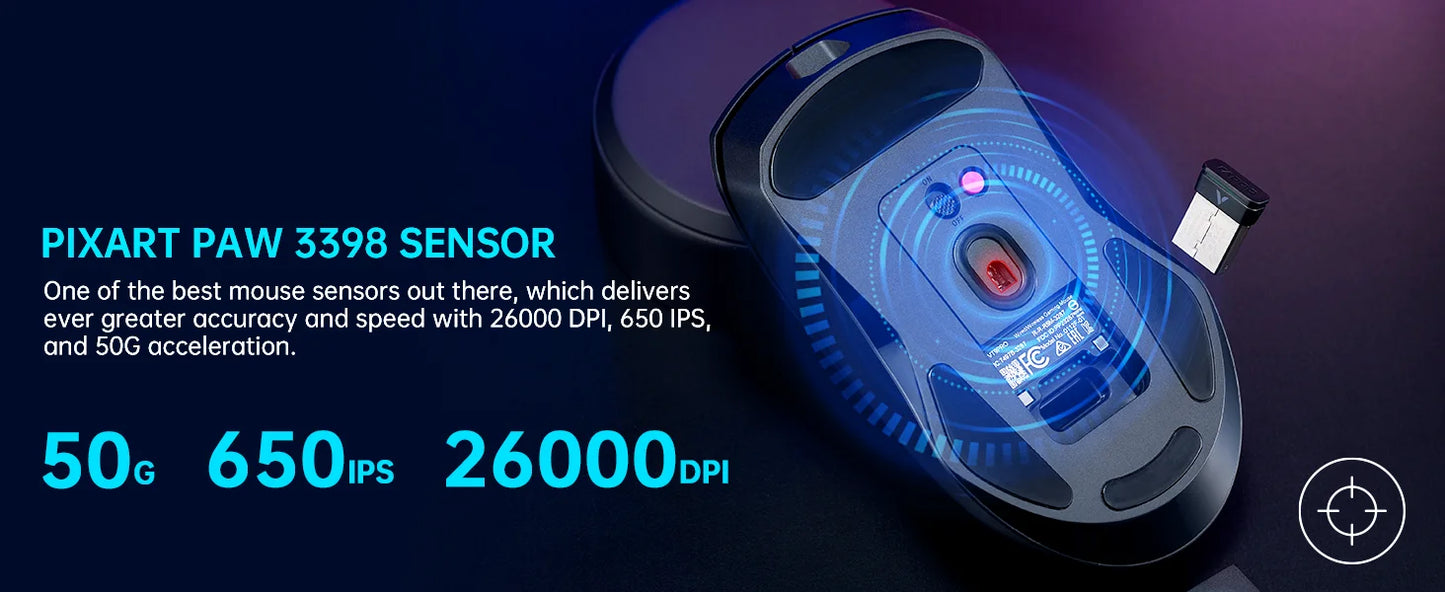 Rapoo VT9PRO – Souris de jeu sans fil légère 68g, 26000 DPI, autonomie 160H