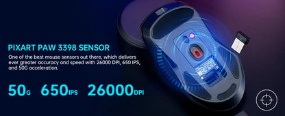 Rapoo VT9PRO – Souris de jeu sans fil légère 68g, 26000 DPI, autonomie 160H