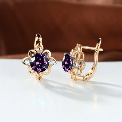Boucles d'oreilles clip Boho Blue Stone Flower pour femme, document doré, petit cadeau de bijoux de mariage rond