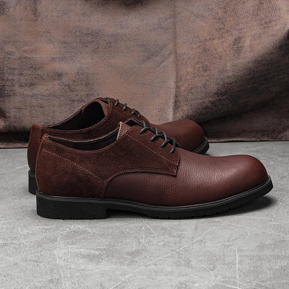 Chaussures décontractées en cuir pour hommes ultralégères et confortables Chaussures Derby en cuir véritable noires pour hommes #KD6675