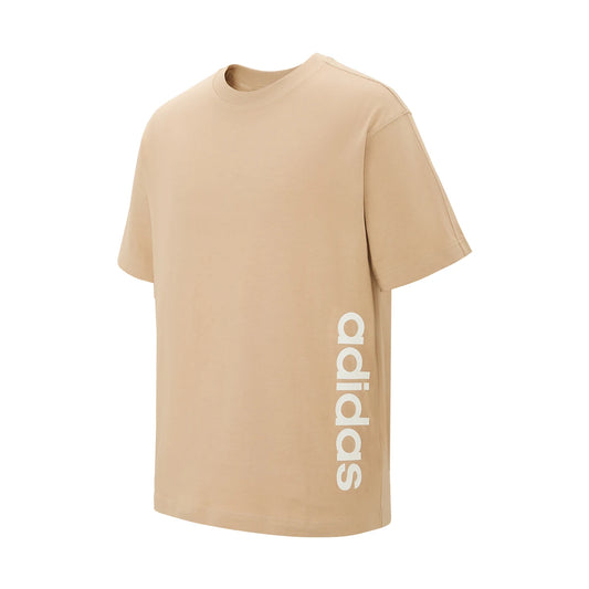 Adidas Crew Beige – T-shirt Unisexe à Col Rond avec Logo Blanc Vertical