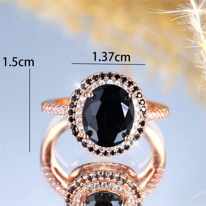 Bagues ovales de luxe en pierre de Zircon noir pour femmes, Vintage, couleur argent, bracelet de mariage, bijoux de mariée, cadeau de fiançailles