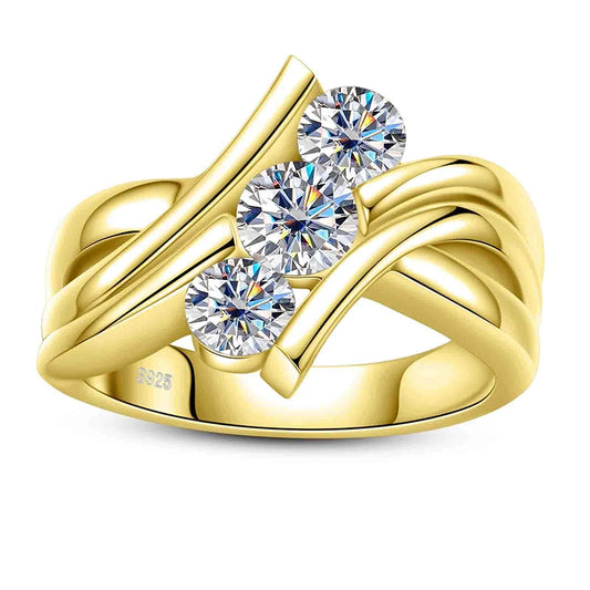 Bague Moissanite en argent regardé 925 pour femme, bijoux de fiançailles, document jaune, 3 charbons, 2 carats