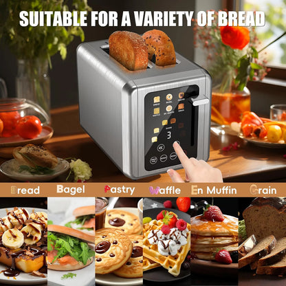 Grille-Pain BAIHUAN KST075AE – Acier Inoxydable, 2 Tranches, Minuterie Digitale