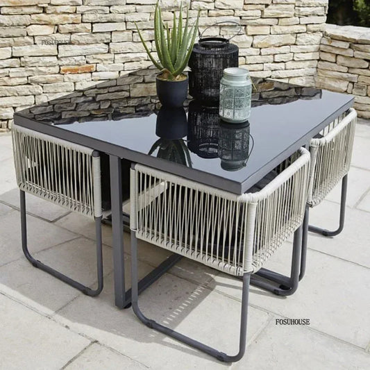 Ensembles de Table et de chaises d'extérieur en rotin PE, Table et chaise de loisirs pour cour, ensemble de meubles de jardin, balcon, meubles de Villa de jardin BB