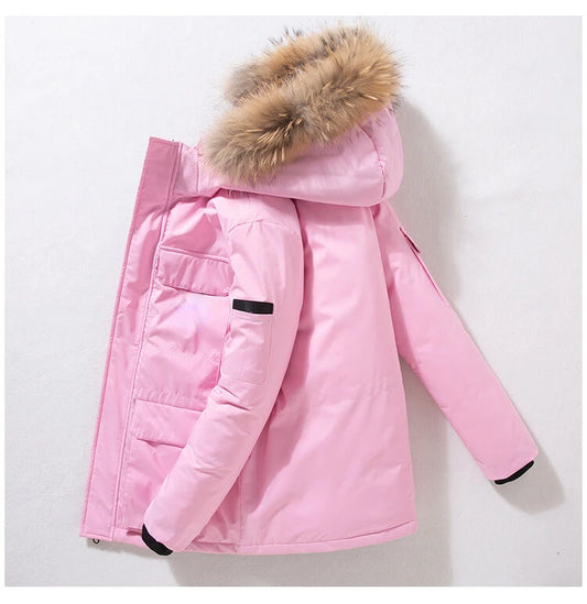 Doudoune de Luxe Homme – Longue, Chaude et Légère, Col en Fourrure Amovible, Hiver
