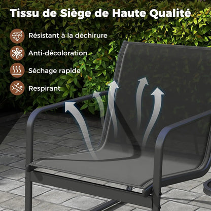 Ensemble de meubles de jardin pour 2 personnes, 3 tables basses avec 2 fauteuils de jardin, salon bistro avec structure en métal, pour jardin, balcon