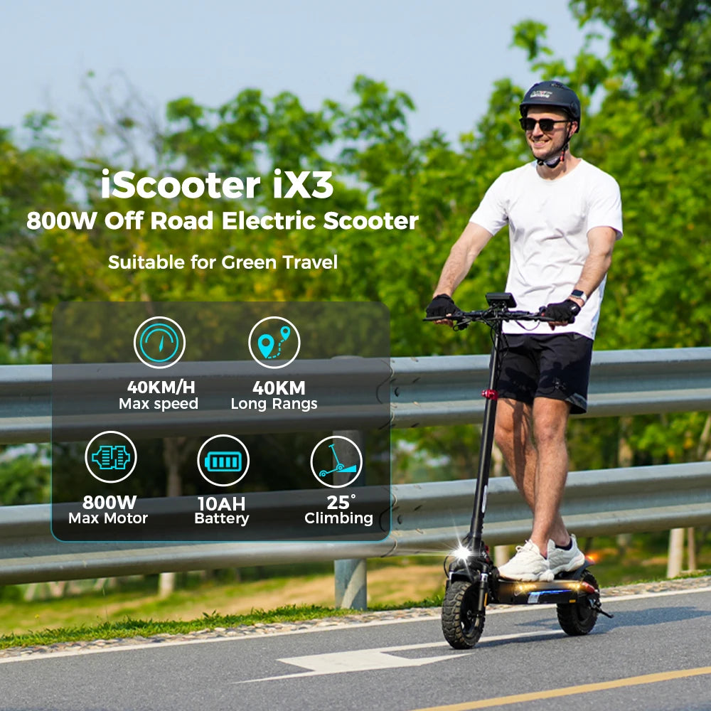 iScooter iX3 – Scooter Électrique Tout-Terrain 800W, 40 km/h, Autonomie 60 km – 10 Pouces