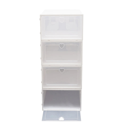 Lot de 20 Boîtes de Rangement à Chaussures Empilables – Transparentes, Pliable et Modulable, Plastique PP Blanc