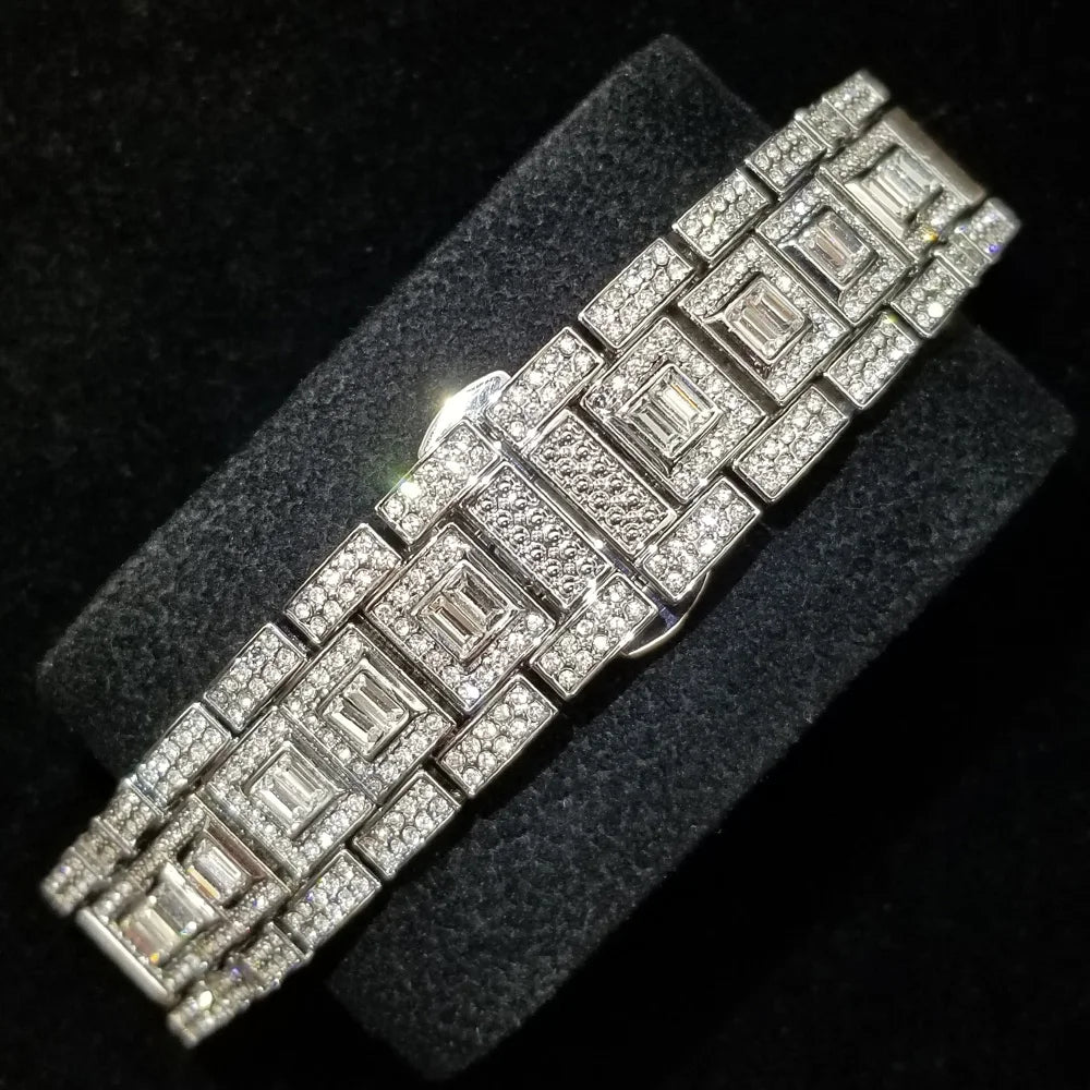 TikTok montre-bracelet en diamant pour hommes de luxe plaqué or 18 carats montres à quartz jour Date discothèque montre de fête unisexe rappeur bijoux