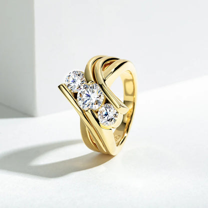 Bague Moissanite en argent regardé 925 pour femme, bijoux de fiançailles, document jaune, 3 charbons, 2 carats