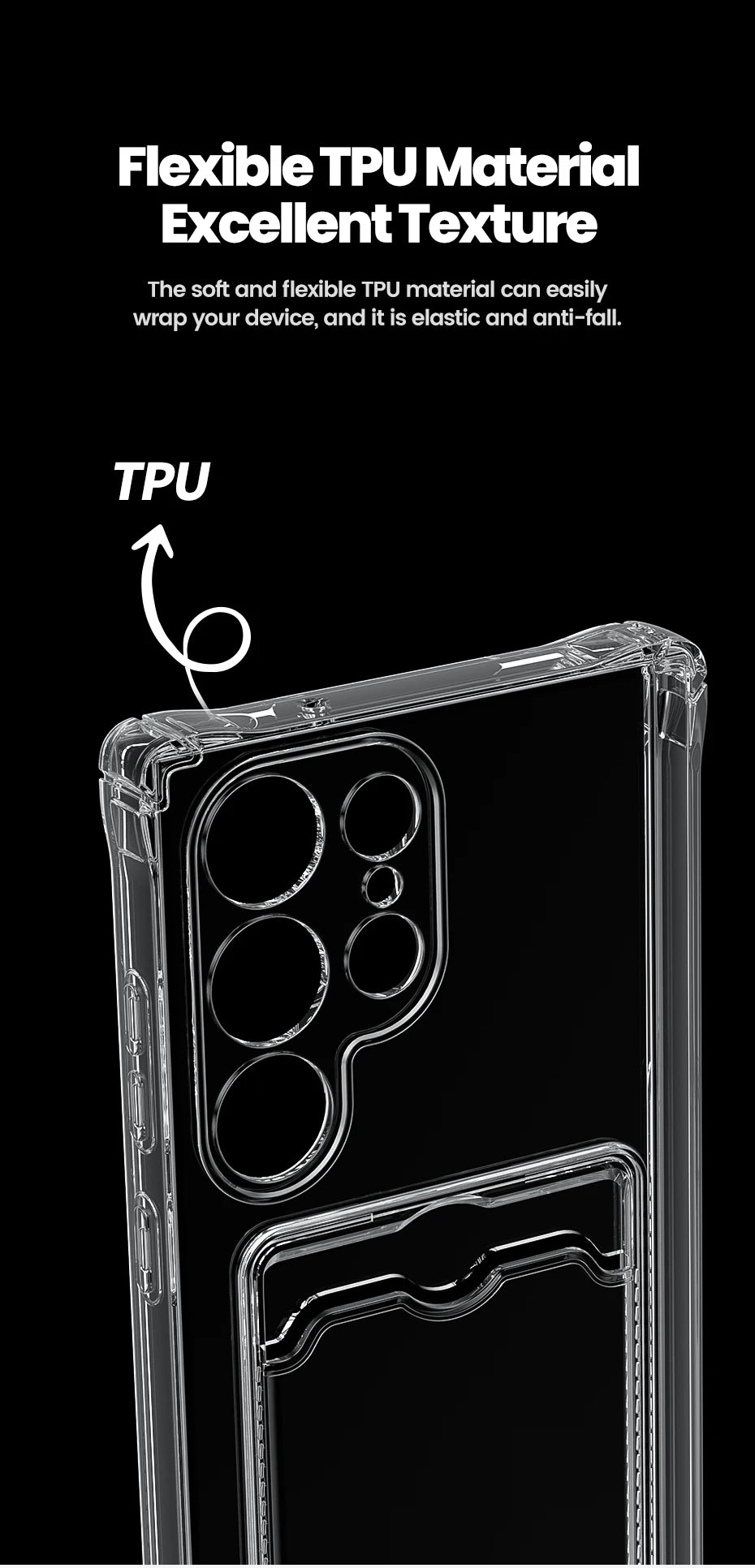 Étui Transparent Toocki avec Porte-Cartes – Coque Souple en PC + TPU pour Smartphone