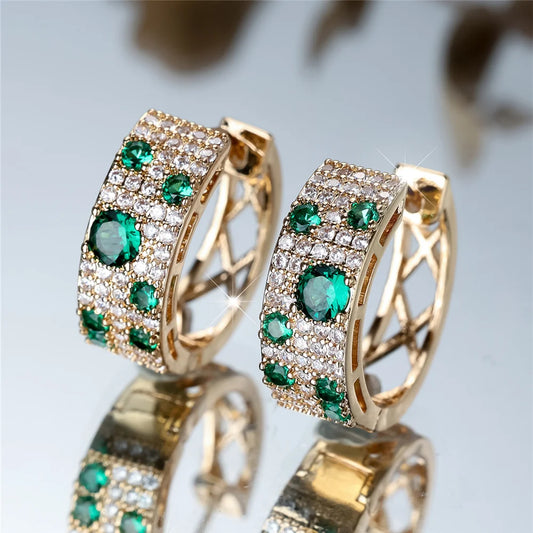 Boucles d'oreilles rondes en Zircon blanc vert pour femmes, bijoux de luxe, Vintage, couleur or, Simple, pour mariage