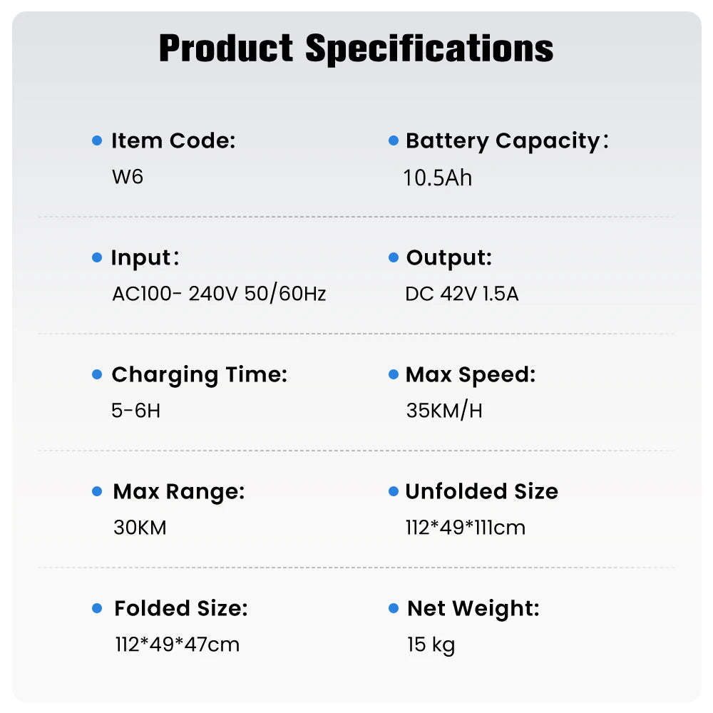 iScooter W6 10 pouces Scooter électrique 500W adulte e-scooter 36V 10.5Ah 35 km/h vitesse Support APP 30km portée ville Scooters électriques