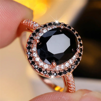 Bagues ovales de luxe en pierre de Zircon noir pour femmes, Vintage, couleur argent, bracelet de mariage, bijoux de mariée, cadeau de fiançailles