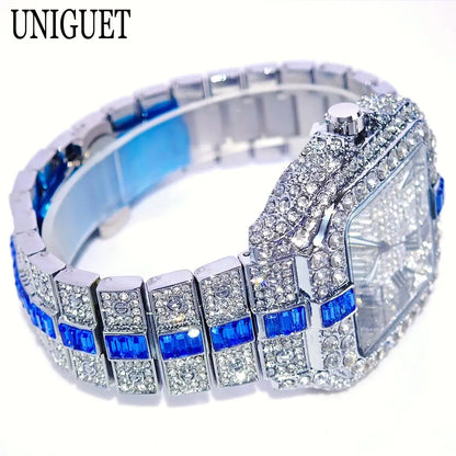 Montres de luxe en diamant rouge pour hommes, marque ummy GUET, Hip Hop, glacé, bling, bijoux, montre-bracelet, mode, étanche, horloges à quartz carrées