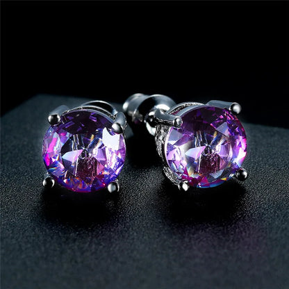 Boucles d'oreilles rondes en cristal rouge vert pour femmes et hommes, bijoux de mariage, arc-en-ciel mystique, feu, bleu, vert, Zircon, Double boucles d'oreilles