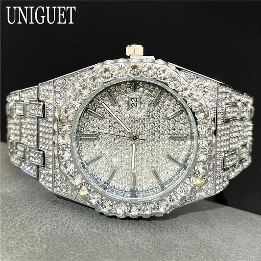 💎 Montre Homme UNIGUET DA04 – Édition Silver Iced Out Luxe &amp; Hip Hop