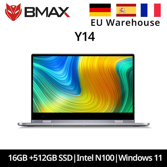 BMAX Y14 ordinateur portable 14 pouces ordinateur portable Windows 11 16GB RAM LPDDR5 512GB SSD 1920*1080 IPS Intel N100 ordinateurs portables ordinateur type-c