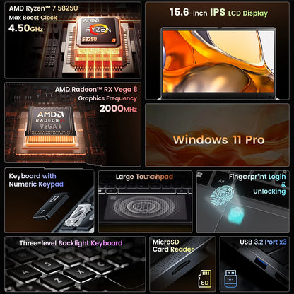 N-one-Ordinateur portable Nbook SE, AMD Ryzen 7, 5825U, DDR4, 16 Go + 16 Go + 1 To, SSD, Windows 11Pro, 15.6, Indedied Notebook, Tourists Band Dehider Gaming Compute