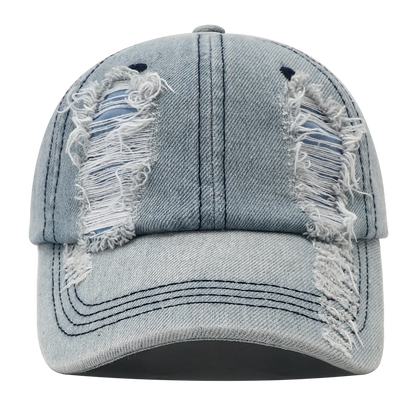 Casquette Baseball Denim Déchirée Unisexe Snapback Hip Hop Streetwear Protection Solaire 2024