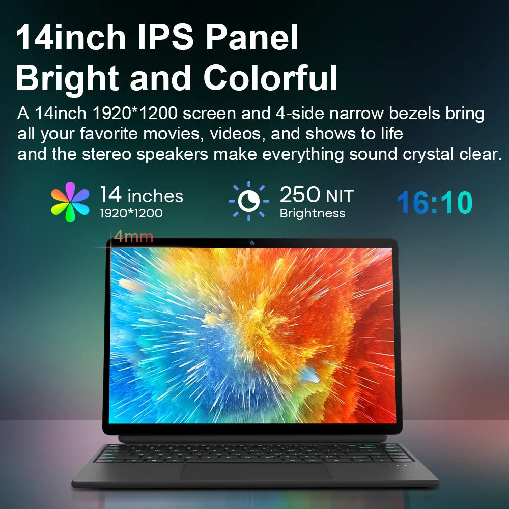 PC Portable 2-en-1 : Performance et Polyvalence avec l'écran tactile 1200P