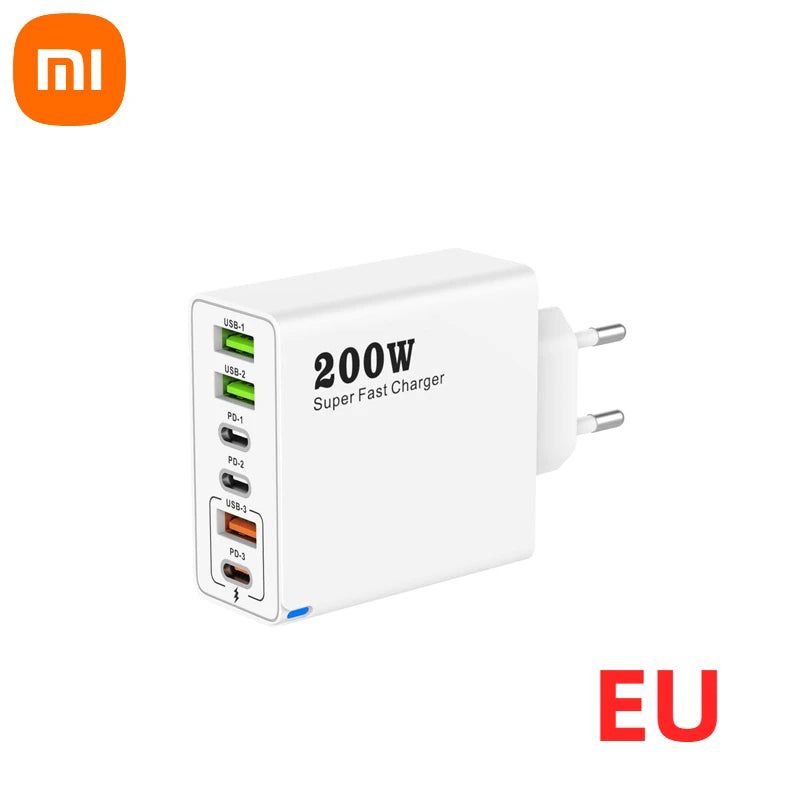 Xiaomi 200W charge Super rapide 6 ports USB C chargeur PD3.0 USB C Type C chargeur de téléphone portable pour iPhone 16 Samsung Xiaomi ipad