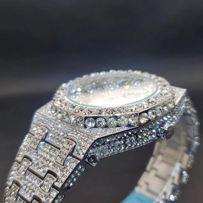 Quartz Watches For Men Octagonal Case Luxury Diamond Men's Watch With Big Zircon Bezel Fashion Hip Hop Hand Clock