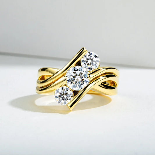 Bague Moissanite en argent regardé 925 pour femme, bijoux de fiançailles, document jaune, 3 charbons, 2 carats